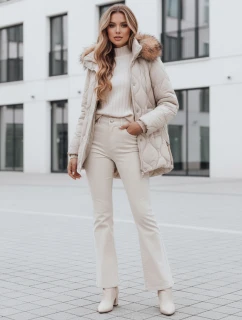 Dámská zimní bunda prošívaná s kapucí světle béžová Dstreet model 21990876 - FashionStreet