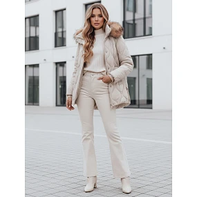 Dámska zimná bunda LUMORE s prešívanou kapucňou svetlo béžová FashionStreet TY5012