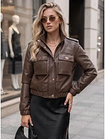 Dámska kožená bunda typu bomber na prechodné obdobie, hnedá, FashionStreet TY5874
