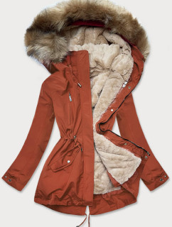 Rudo-svetlo béžová dámska zimná bunda s machovitým kožúškom (W553)