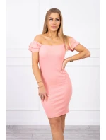 Žebrované šaty s volánky v meruňkové barvě Žebrované šaty s volánky v meruňkové barvě