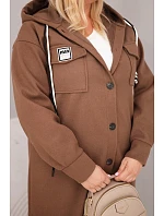 Dámske Plus veľkosť kabát s kapucňou zapínanie Brown Dámske Plus veľkosť kabát s kapucňou zapínanie Brown