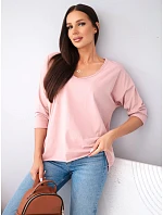 Dámská bavlněná oversize halenka s výstřihem do V a prodlouženým zadním dílem růžová tmavá pudrová