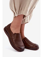 Dámské kožené nazouvací polobotky model 22356094 hnědé - VINCEZA Dámské kožené nazouvací polobotky model 22356094 hnědé - VINCEZA