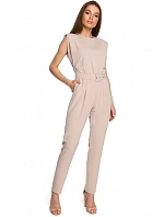 S259 Overal bez rukávov s vypchanými ramenami - béžový