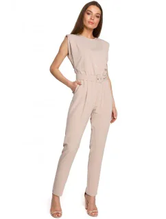 Kombinéza bez rukávů s rameny béžová model 15205522 - STYLOVE
