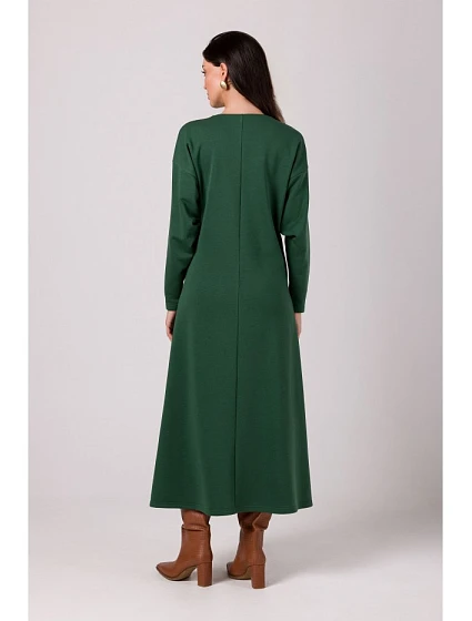 Maxi teplákové šaty zelené model 21195325 - BeWear Maxi teplákové šaty zelené model 21195325 - BeWear