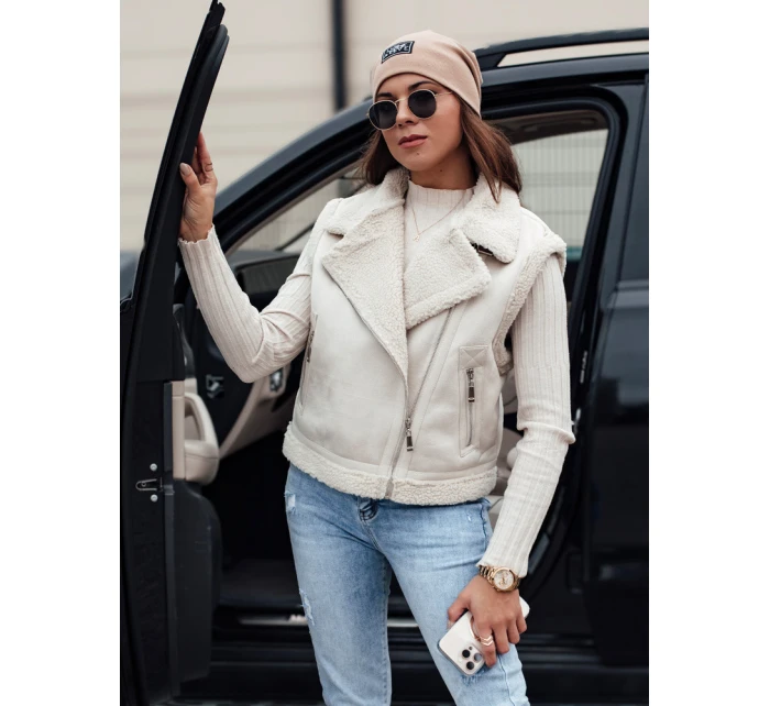 Dámska semišová vesta s ovčou kožušinou WOOLZIP biela FashionStreet TY4743