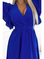 Dámské šaty s obálkovým výstřihem, rukávy a páskem model 22304046 - numoco basic