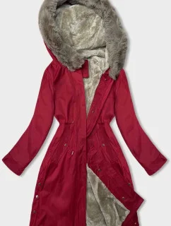 Červená dámská bunda parka s kožešinou model 21246257 - J.STYLE