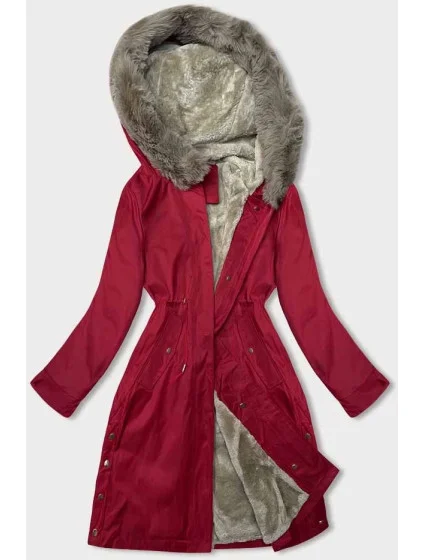 Červená dámská bunda parka s kožešinou model 21246257 - J.STYLE
