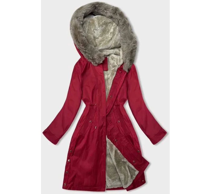 Červená dámská bunda parka s kožešinou model 21246257 - J.STYLE