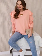 Bavlnená blúzka s volánikmi na ramenách marhuľová