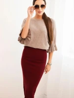 Dámska viskózna ceruzková sukňa s elastickým pásom bordová