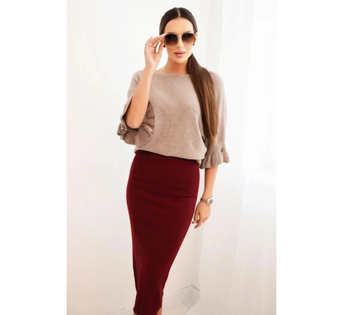 Dámska viskózna ceruzková sukňa s elastickým pásom bordová