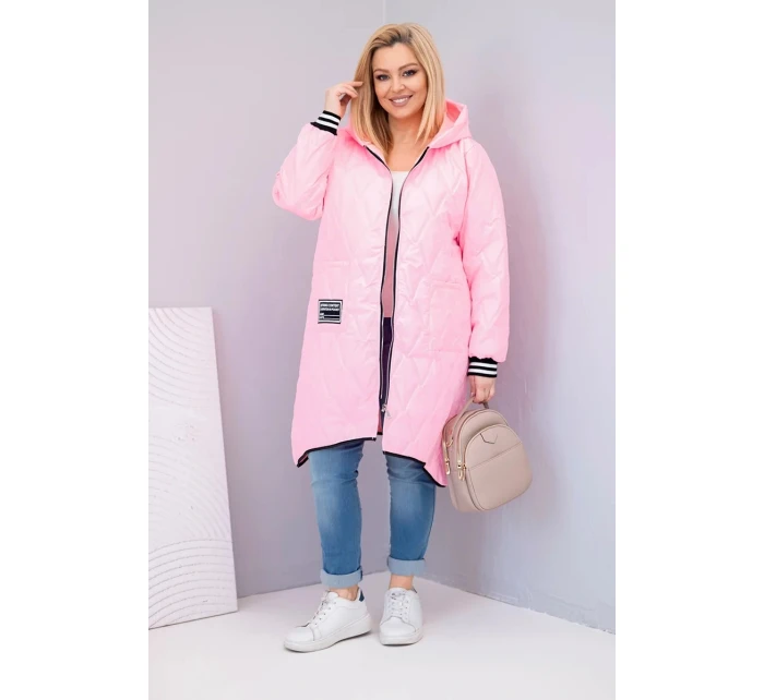 Dámska prešívaná bunda s kapucňou a športovými manžetami Candy Pink