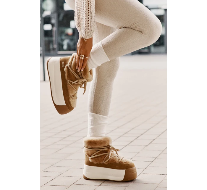 Skórzane Śniegowce Damskie Na Grubej Podeszwie Z Futerkiem Big Star OO274A207 Brązowe Skórzane Śniegowce Damskie Na Grubej Podeszwie Z Futerkiem Big Star OO274A207 Brązowe