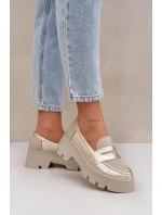 Skórzane Mokasyny Damskie Na Platformie I Płaskim Obcasie Zazoo 20191 Złote