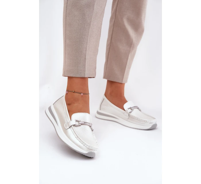 Skórzane Mokasyny Damskie S.Barski GR51-598 Perłowe