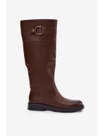 Kozaki Damskie Na Płaskim Obcasie Z Ozdobnym Detalem Brązowe Arvessa Kozaki Damskie Na Płaskim Obcasie Z Ozdobnym Detalem Brązowe Arvessa