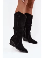 Kožené semišové kozačky dámské zateplené černé model 21714874 - Boto