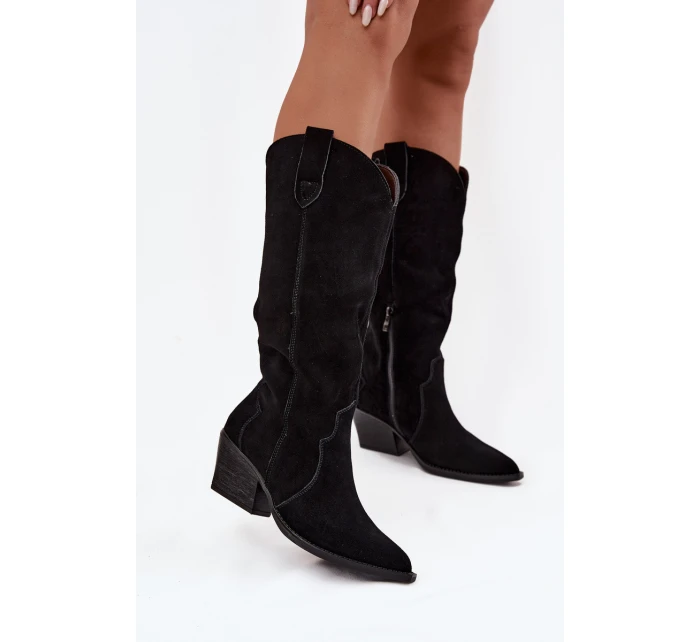 Kožené semišové kozačky dámské zateplené černé model 21714874 - Boto
