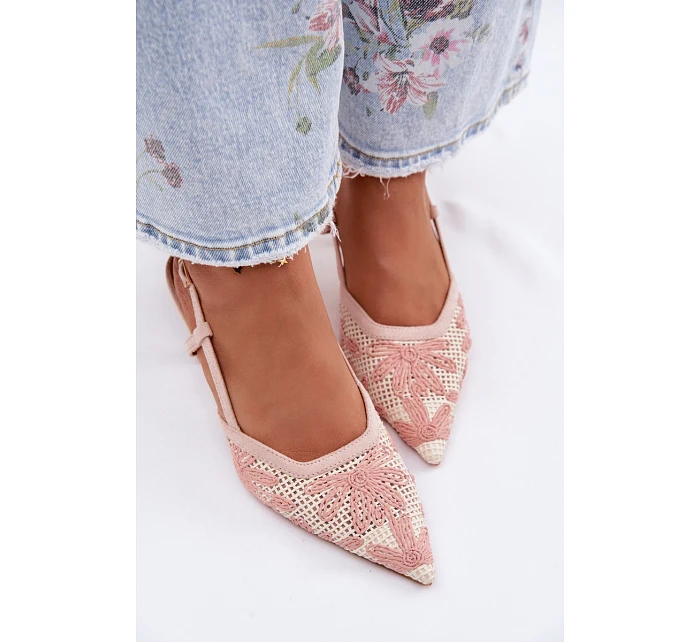 Sandály na podpatku s květinami Růžové model 22111405 - Boto