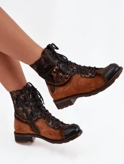 Dámske kožené čižmy Maciejka - camel, nízky podpätok