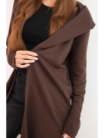 Dámska bavlnená bunda s kapucňou a predĺženou prednou časťou hnedá