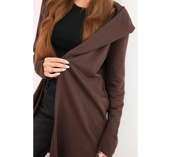 Dámska bavlnená bunda s kapucňou a predĺženou prednou časťou hnedá