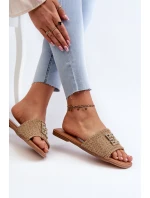 Ploché Dámské Žabky S Pletením a Ozdobou Beige model 21657867 - EVENTO