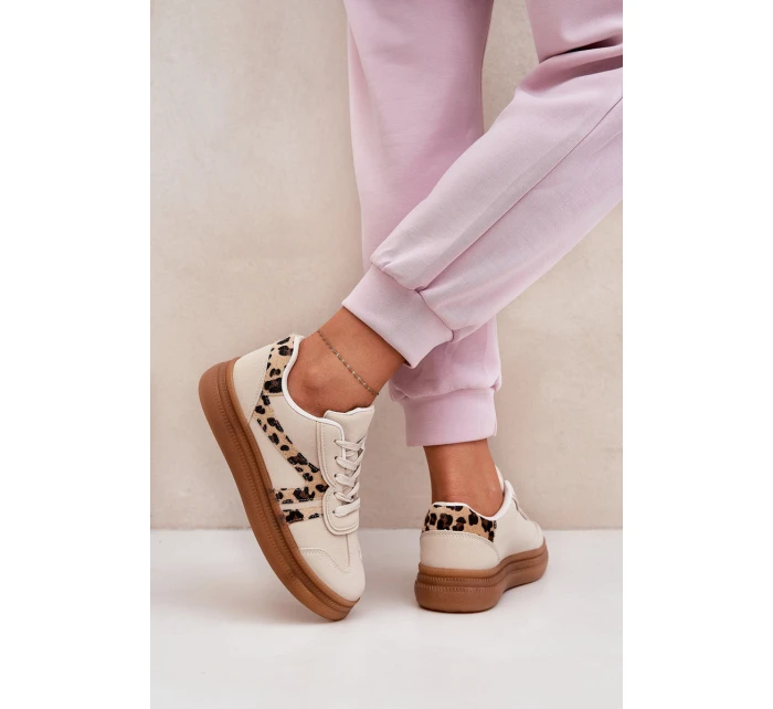 Damskie Sneakersy Na Platformie Panterka Beżowe Totter Damskie Sneakersy Na Platformie Panterka Beżowe Totter
