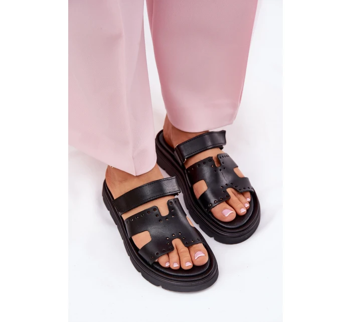 Klapki Damskie Z Naturalnej Skóry Na Platformie Zazoo 40440 Czarne Klapki Damskie Z Naturalnej Skóry Na Platformie Zazoo 40440 Czarne