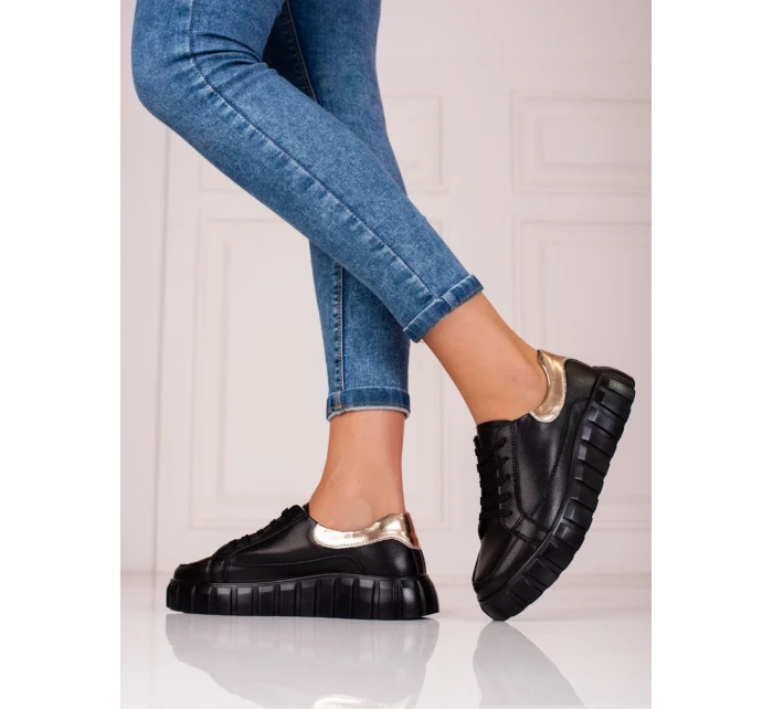 Originálne tenisky čierne dámske bez podpätku Originálne tenisky čierne dámske bez podpätku