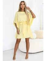 287-41 SOFIA Motýlie šaty so zaväzovaním v páse - pastelový citrón