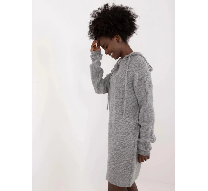 Šedé pletené šaty s kapucňou (0582)