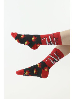 Veselé ponožky Cow and chicken červené
