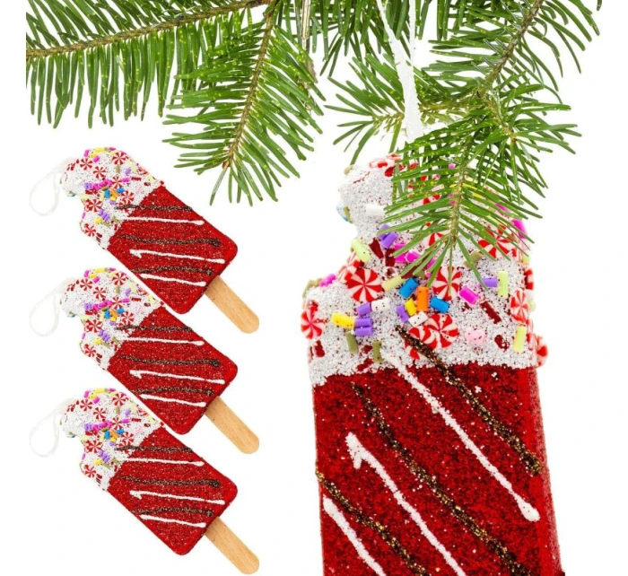 ZMRZLINOVÁ DEKORÁCIA ZÁVESNÁ OZDOBA 3KS ČERVENÁ