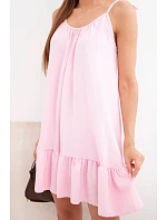 Dámské viskózové šaty na ramínkách s volánem a s páskem na zavazování bonbónově růžová