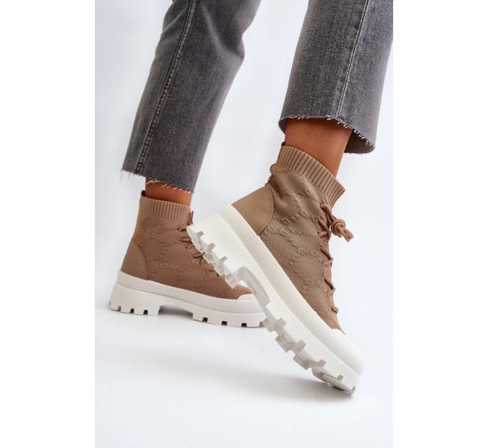 Damskie Skarpetkowe Wsuwane Botki Brązowe Solime Damskie Skarpetkowe Wsuwane Botki Brązowe Solime