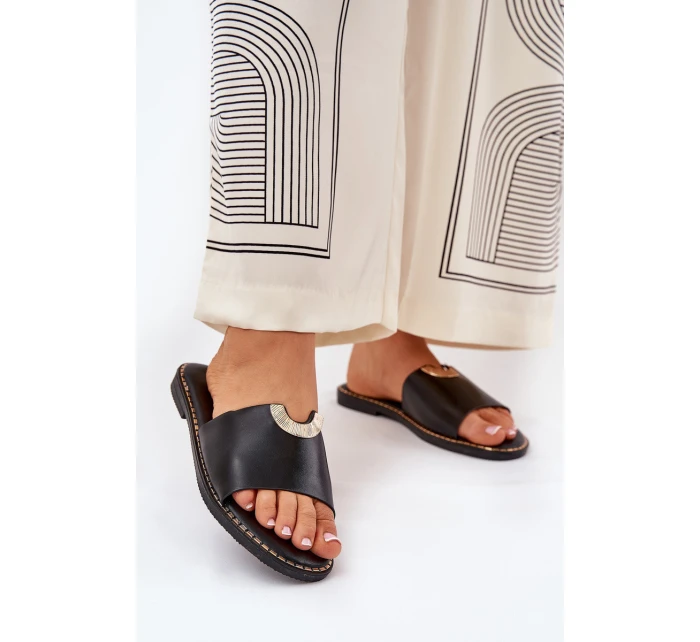 Klapki Damskie Eko Skórzane Z Ozdobnymi Detalami Czarne Mevith Klapki Damskie Eko Skórzane Z Ozdobnymi Detalami Czarne Mevith