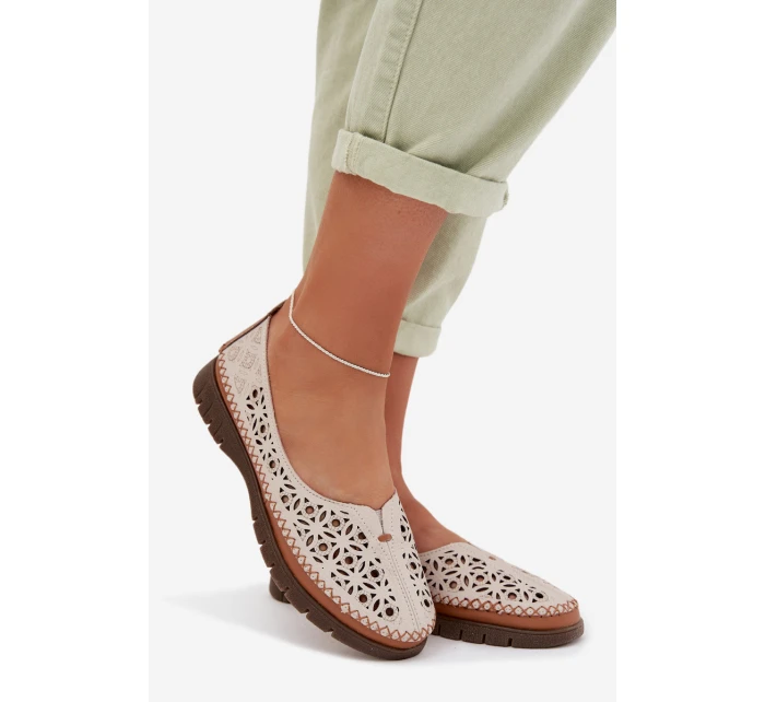 Dámské krajkové baleríny z přírodní kůže model 22026502 šedé - SERGIO LEONE