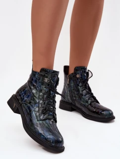 Dámske lakované čižmy D&A - tmavomodré