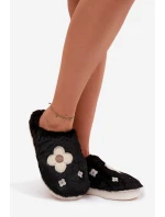 Dámske papuče s kožušinou a kvetmi - čierne Selinne Dámske papuče s kožušinou a kvetmi - čierne Selinne