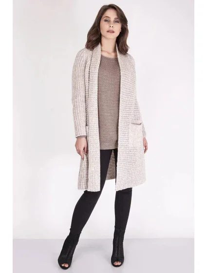 Dámský svetr na zapínání model 19525814 béžový MKM - MKM design