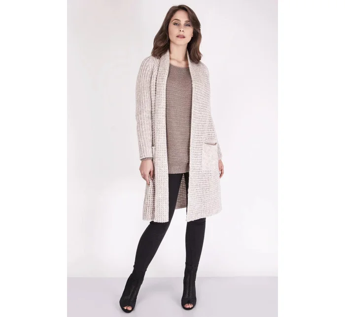 Dámský svetr na zapínání model 19525814 béžový MKM - MKM design