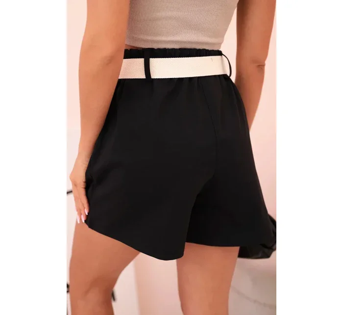Dámske šortky s vysokým pásom a opaskom čierne