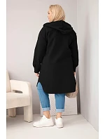 Dámský kabát Plus Size s kapucí model 22136659 na knoflíky černý - K-Fashion
