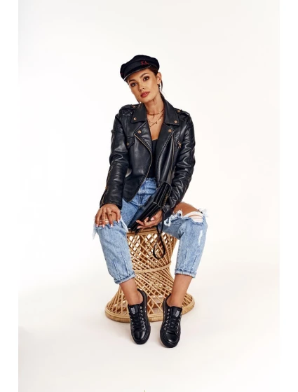 Damskie Skórzane Trampki Big Star Czarne V274871 Damskie Skórzane Trampki Big Star Czarne V274871