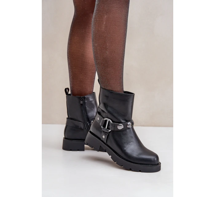 Botki Na Płaskim Obcasie Ocieplane Z Ozdobnymi Paskami Czarne Felilania Botki Na Płaskim Obcasie Ocieplane Z Ozdobnymi Paskami Czarne Felilania